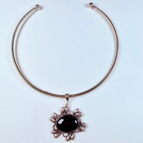 Artisan Modernist Southwestern Onyx Torque Collar Sterling Silver 925 Necklace